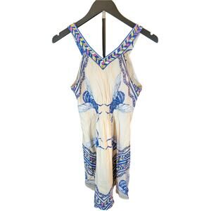 LEIFNOTES Bee Print Sundress | Boho Geometric Trim Smocked Waist Dress | Size 0